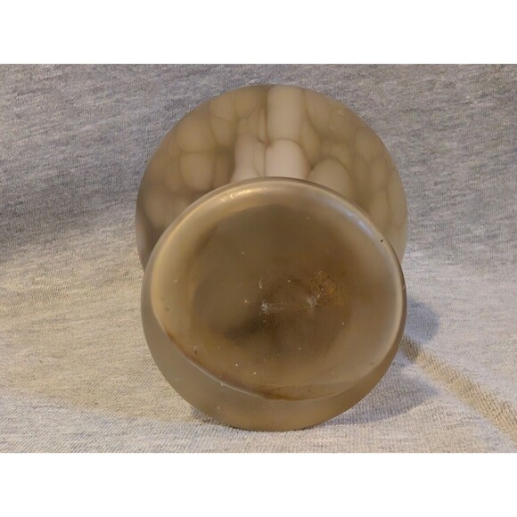 Vtg Hand Blown Brown & White Marble Spatter Confetti Swirl Glass Ruffled Vase - Picture 6 of 6